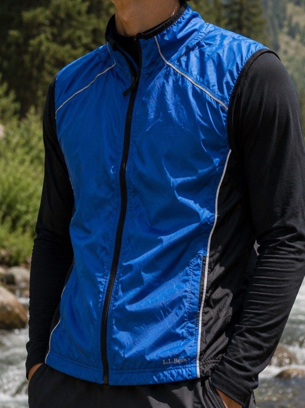 L.L.Bean Windbreaker Running Vest Mens Large Tall Blue Vintage Gorpcore Hiking